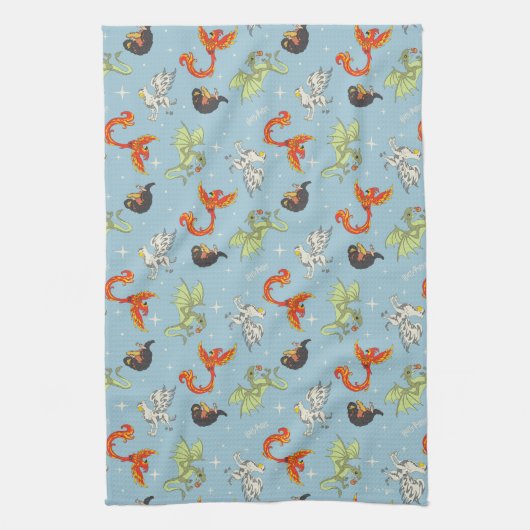 Magical Creatures Vintage Pattern Theedoek (Verticaal)