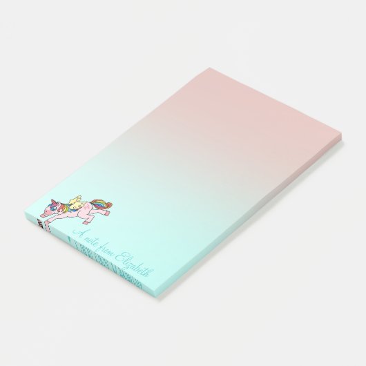 Magical Cute Rainbow Unicorn, Ombre-Personalized Post-it® Notes (Schuin)