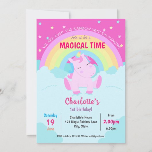 Magical Cute Unicorn Birthday Kaart (Voorkant)