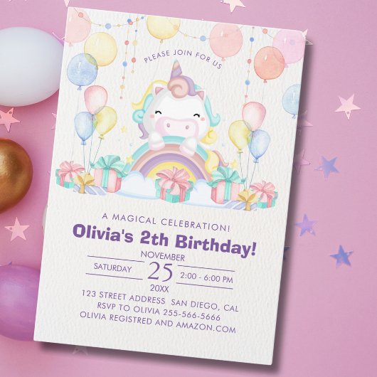 Magical cute unicorn girl birthday celebration kaart