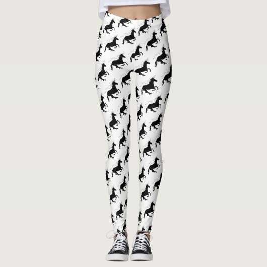 Magical Cute Unicorn Pattern Black and White Funny Leggings (Voorkant)
