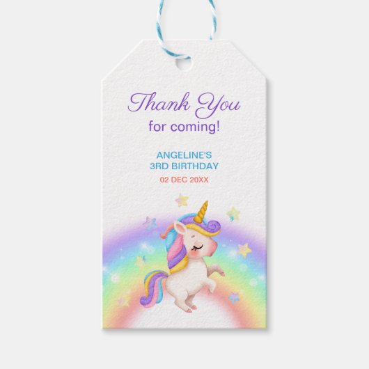 Magical Day Rainbow Stars Unicorn Birthday  Cadeaulabel (Voorkant)