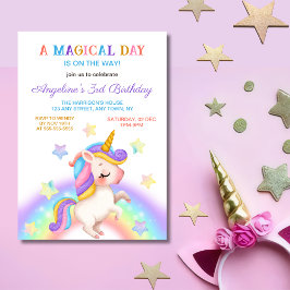 Magical Day Rainbow Stars Unicorn Birthday Kaart
