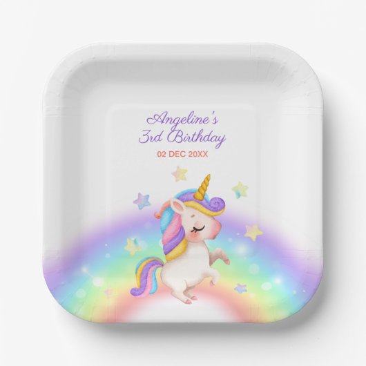 Magical Day Rainbow Stars Unicorn Birthday Papieren Bordje (Voorkant)