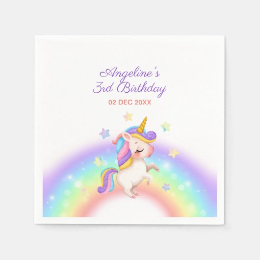 Magical Day Rainbow Stars Unicorn Birthday  Servet (Voorkant)