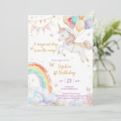 Magical Day Unicorn and Rainbows Birthday Invitati Kaart (Staand voorkant)