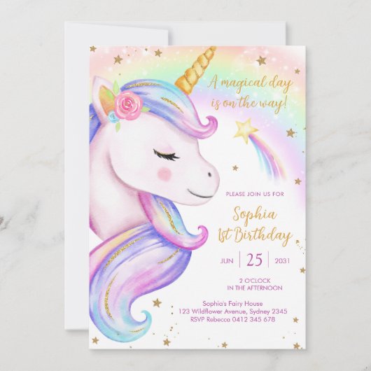 Magical Day Unicorn and Rainbows Birthday Kaart (Voorkant)