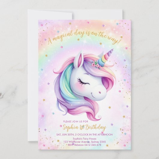 Magical Day Unicorn and Rainbows Birthday Kaart (Voorkant)