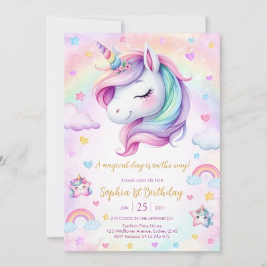 Magical Day Unicorn and Rainbows Birthday Kaart (Voorkant)