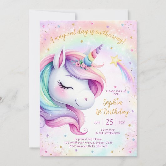 Magical Day Unicorn and Rainbows Birthday Kaart (Voorkant)