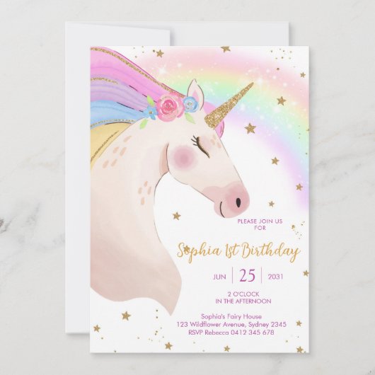 Magical Day Unicorn and Rainbows Birthday Kaart (Voorkant)