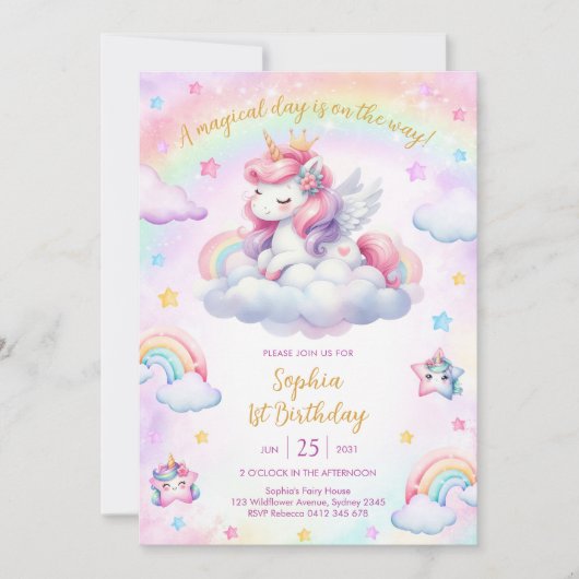 Magical Day Unicorn and Rainbows Birthday Kaart (Voorkant)