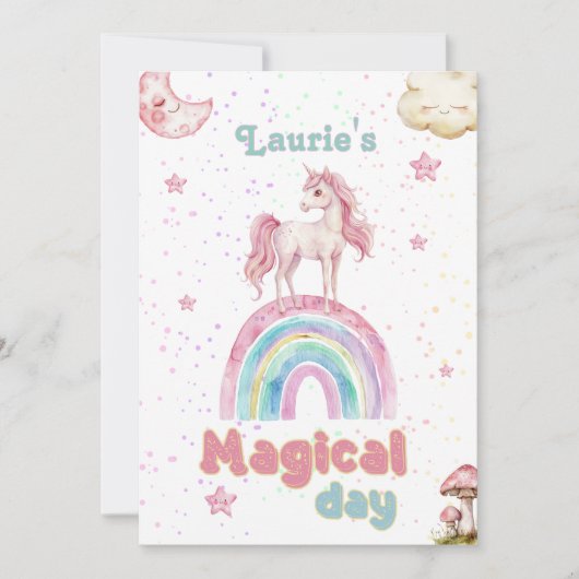Magical Day Unicorn Pastel Rainbow Confetti Girly Kaart (Voorkant)