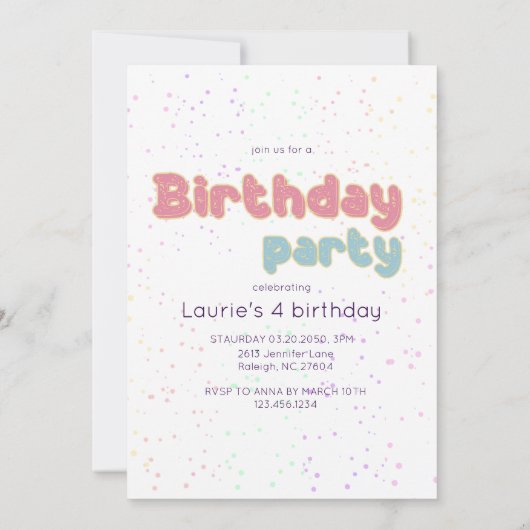 Magical Day Unicorn Pastel Rainbow Confetti Girly Kaart (Achterkant)