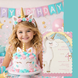 Magical Day Unicorn Rainbow Girl Birthday Party II Kaart