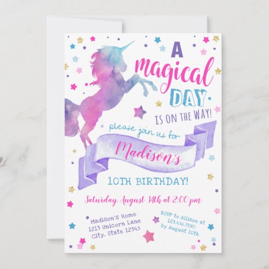 Magical Day Unicorn Tie Dye Birthday Invitation Kaart (Voorkant)