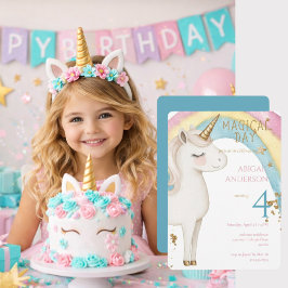 Magical Day Unicorn Turquoisse Girl Birthday Party Kaart