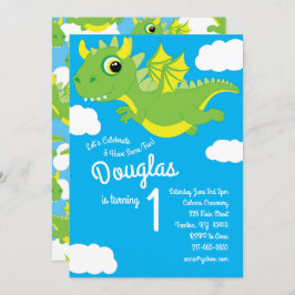 Magical Dragon 1e Verjaardag Schattigee Uitnodigin Kaart