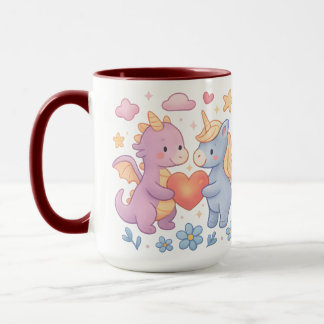 Magical Dragon and Unicorn Heart Ceramic Mug Mok
