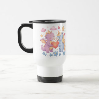 Magical Dragon and Unicorn Heart Travel Mug Reisbeker