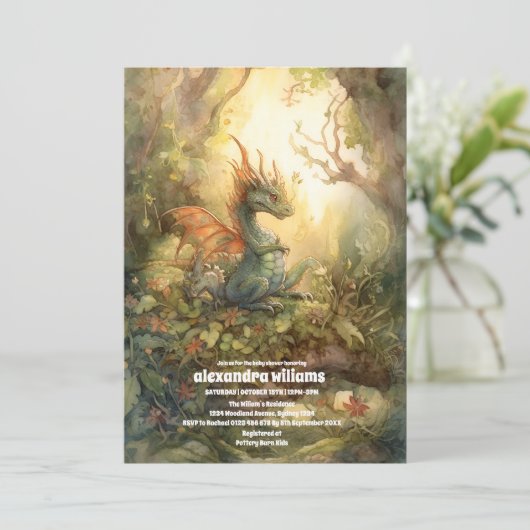 Magical Dragon Baby shower Kaart (Staand voorkant)