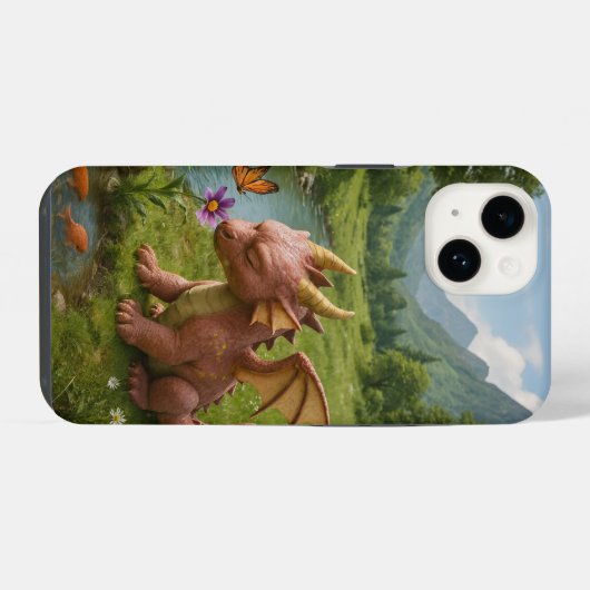 Magical Dragon Garden iPhone 14 Case – Whimsical F iPhone Hoesje (Achterkant horizontaal)
