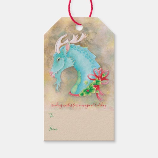 Magical Dragon Holiday Wishes Cadeau Labels Cadeaulabel (Voorkant)