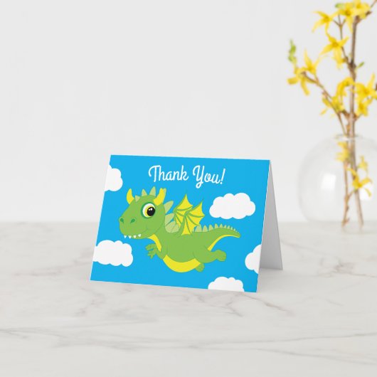 Magical Dragon Schattige Bedankt 1e Verjaardag Kaa Kaart (Gele Bloem)