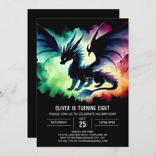 Magical Dragon Verjaardag Digitaal Kaart (Voorkant / Achterkant)