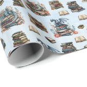 Magical Dragons & Books on Light Blue Cadeaupapier (Rol Hoek)