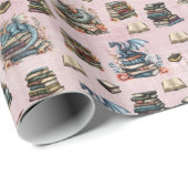 Magical Dragons & Books on Light Gray-Pink Cadeaupapier (Rol Hoek)