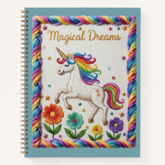 Magical Dreams Embroidered Unicorn Floral Notitieboek (Voorkant)