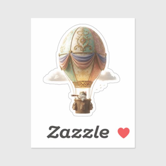 Magical Easter Cat Hot Air Balloon Egg Journey  Sticker (Vel)