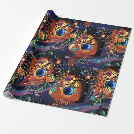 Magical Elf & Bird Whimsical Christmas Cadeaupapier (Uitgerold)