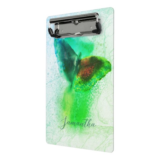 Magical Emerald Green Waterverf Butterfly Script Mini Klembord (Angled2)