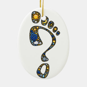 Magical emoji-art Kokopelli en vraagvoetafdruk Keramisch Ornament