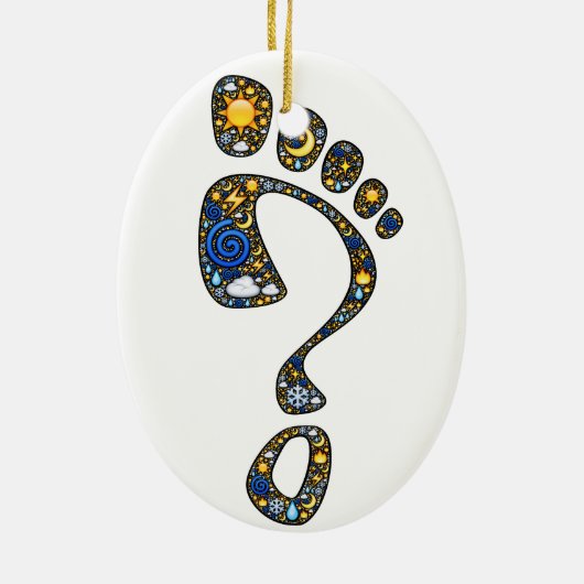 Magical emoji-art Kokopelli en vraagvoetafdruk Keramisch Ornament (Achterkant)