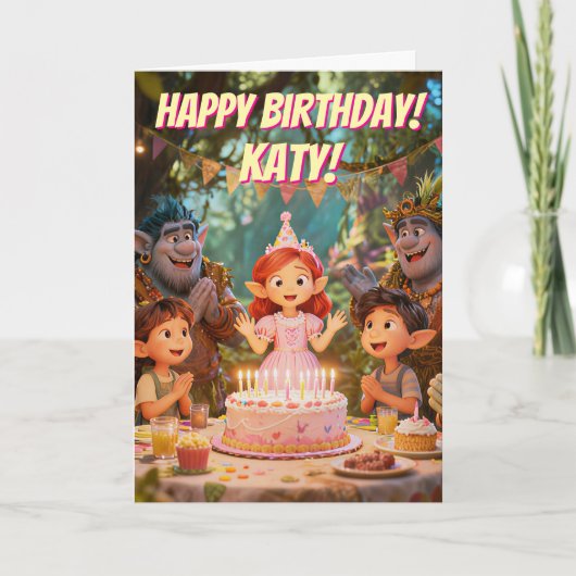 Magical Enchanted Forest Trolls Birthday Party Kaart (Voorkant)