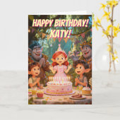 Magical Enchanted Forest Trolls Birthday Party Kaart (Gele Bloem)