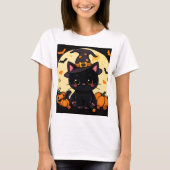Magical Enchanting Witch Cat Halloween Tee T-shirt (Voorkant)