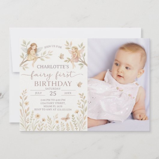 Magical Fairy 1st Birthday Invitation met foto Kaart (Voorkant)