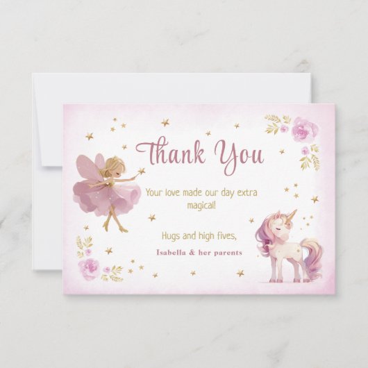 Magical Fairy and Unicorn Girls Bedankkaart (Voorkant)