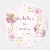 Magical Fairy and Unicorn Girls Birthday Party Ronde Sticker (Voorkant)