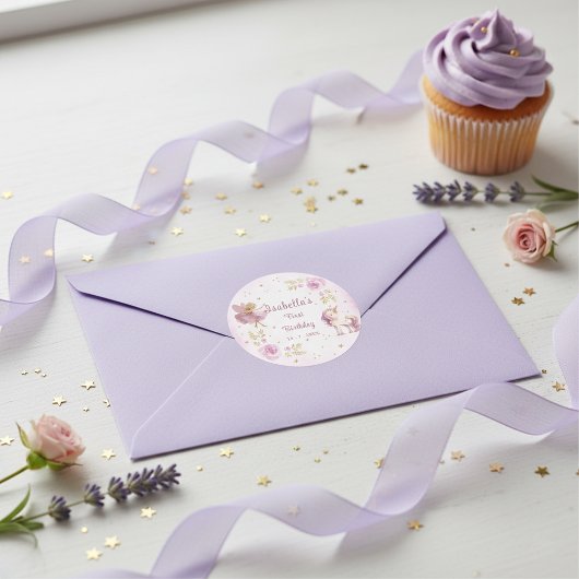 Magical Fairy and Unicorn Girls Birthday Party Ronde Sticker