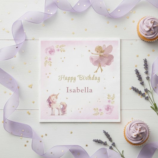 Magical Fairy And Unicorn Girls Birthday Party Servet