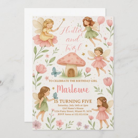 Magical Fairy Birthday Invitation Kaart (Voorkant / Achterkant)