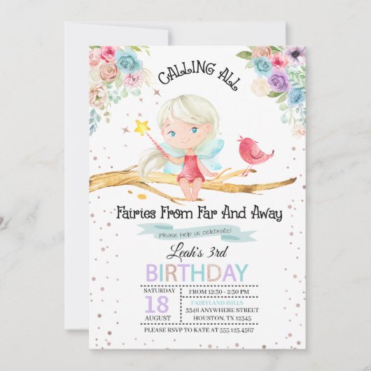 Magical Fairy Birthday Invitation Kaart (Voorkant)
