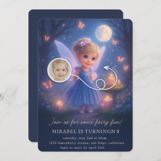 Magical Fairy Birthday Invitation Kaart (Voorkant / Achterkant)