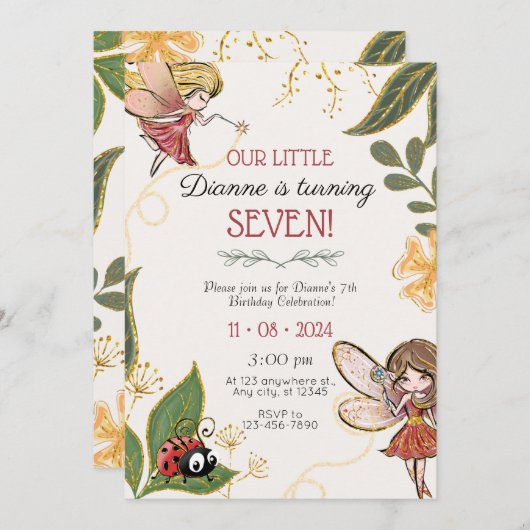 Magical Fairy Birthday Invitation Kaart (Voorkant / Achterkant)