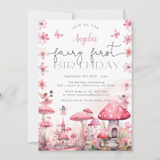Magical Fairy First Birthday Party Uitnodiging (Voorkant)